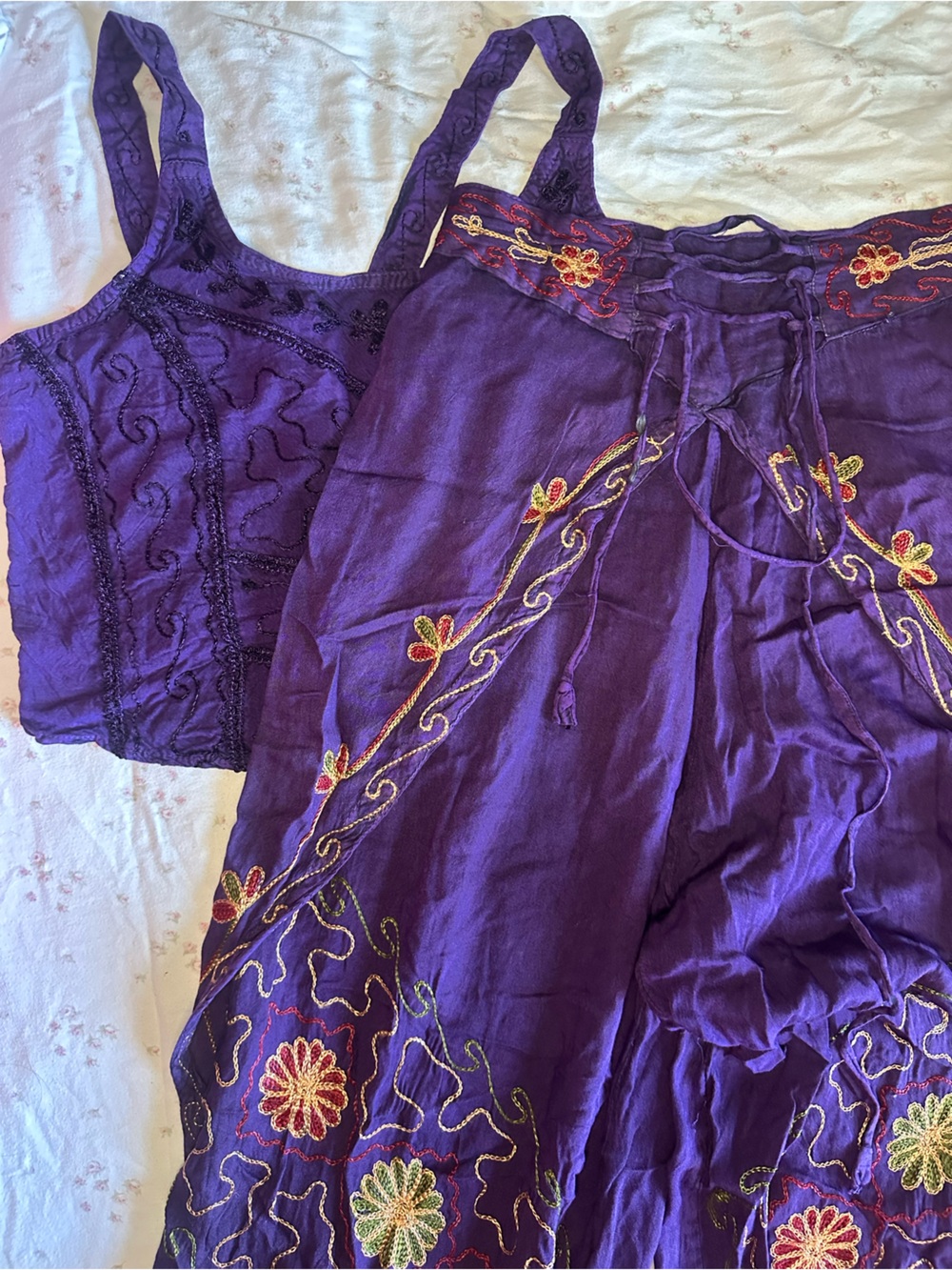 Purple Embroidered Women's Camisole & Top Set